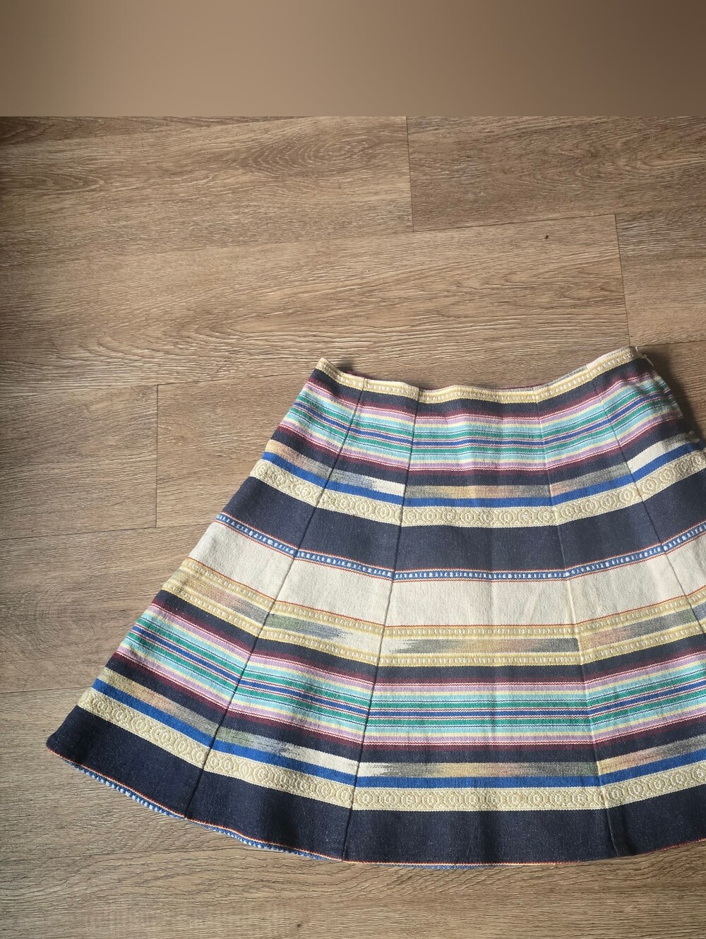 Striped Multicolor Circle Skirt with Navy & Cream Bands